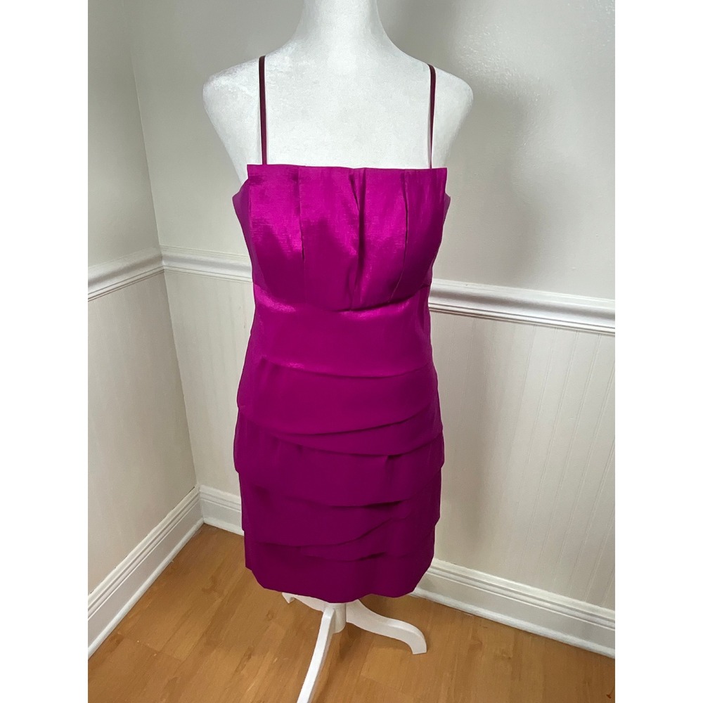 Max and Cleo for David's Bridal Dress Size 8 Fuchsia Strapless Tiered Cocktail